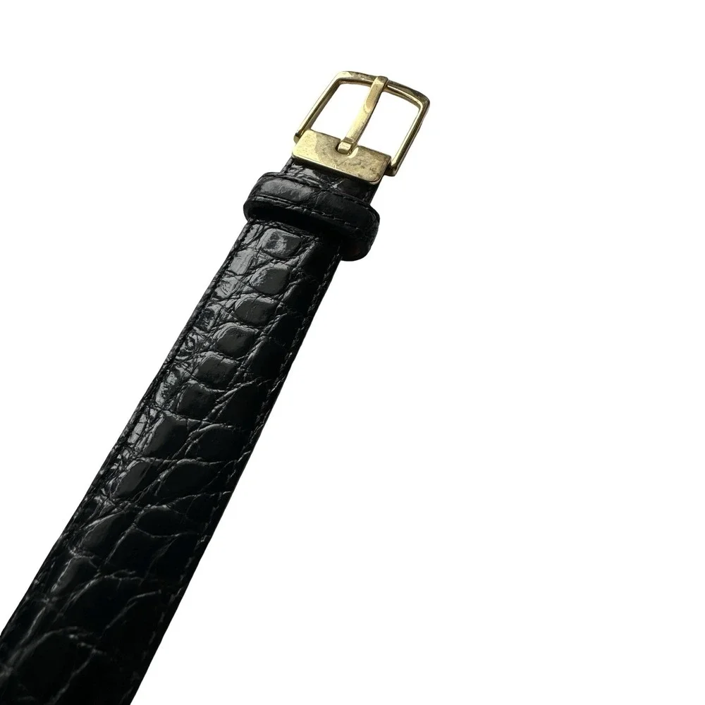 Bespoke Black Genuine Caiman Crocodile 1 Inch Width Brass Buckle Belt 32 NWOT